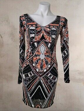 NWT/ Gold Label Wow Couture Sequin Beaded Sequin  Geometric Bodycon Dress Small